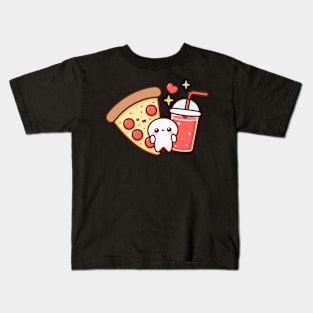 Kawaii Pepperoni Pizza and Drink | Design for Pizza Lovers | Cute Kawaii Food Art Kids T-Shirt